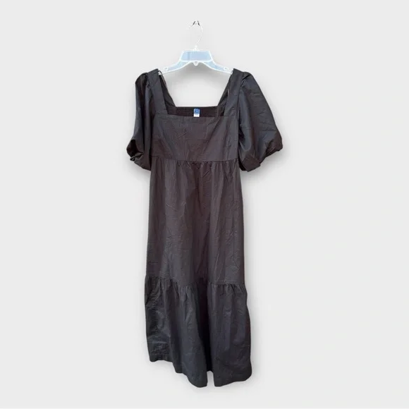 NWT Old Navy Fit & Flare Puff-Sleeve Smocked All-Day Midi Dress, Black Size S - Picture 3 of 6